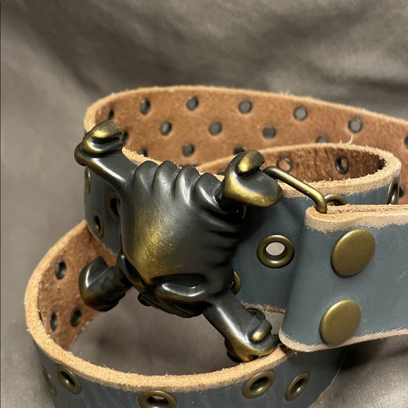 Vintage Y2K Oakley Gray Leather Belt Skull Buckle Rare
